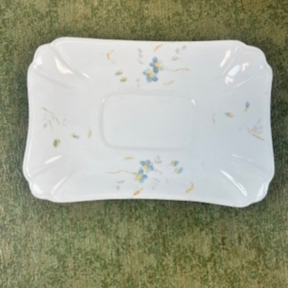 Vintage Blue Forget Me Not Floral Ceramic Dish Rectangular Scalloped Edge